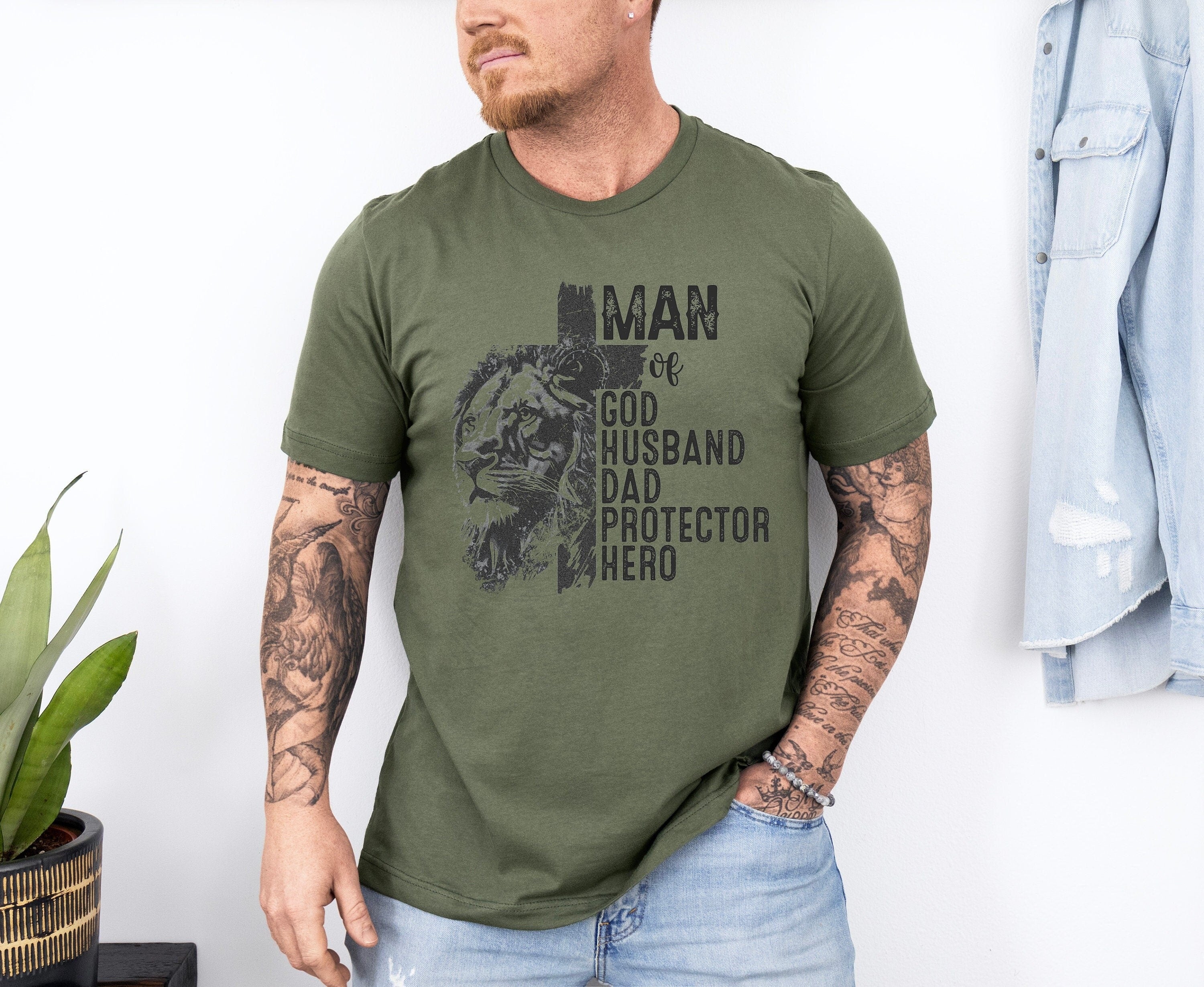 Christian Quotes Fathers Day Gifts, Man of God Comfort Colors Shirt, Retro Father's Day Gift, Protector Father Tee, Hero Dad Gift Shirt